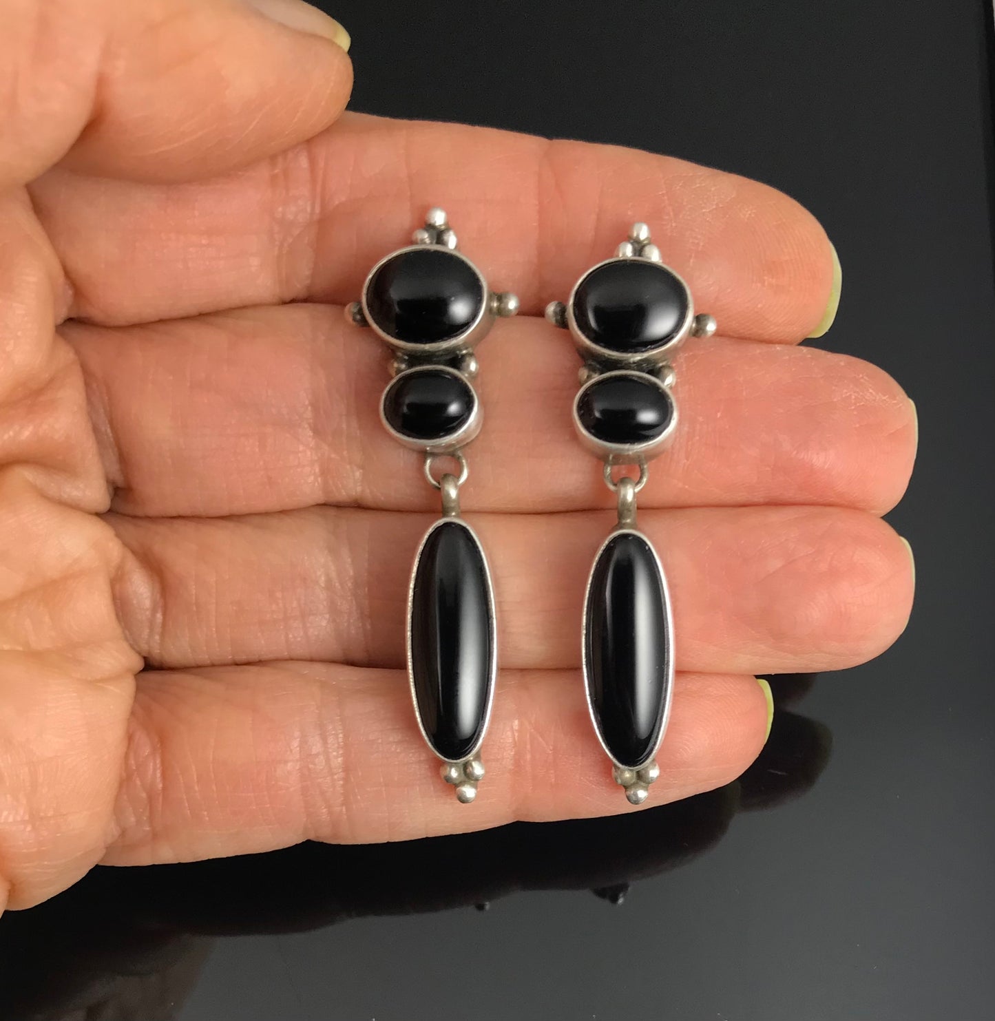 Striking Black Onyx Native American Navajo Earrings - Juan Willie