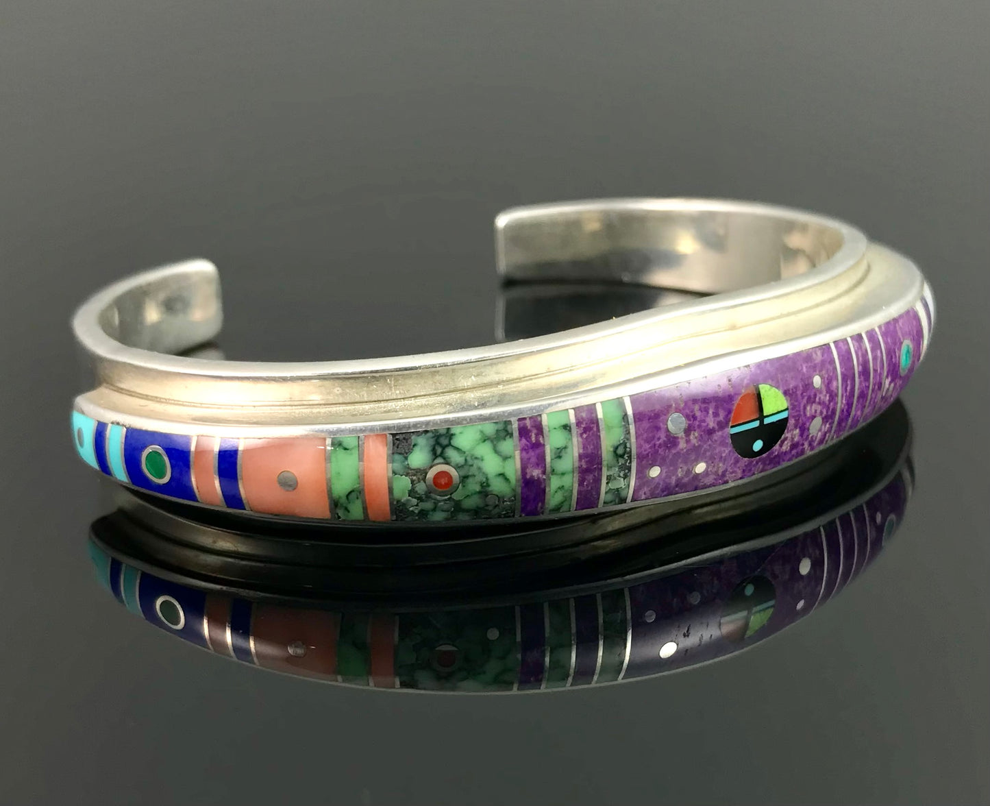 Sun Face Inlay Cuff Bracelet Native American Navajo - Ernest Benally