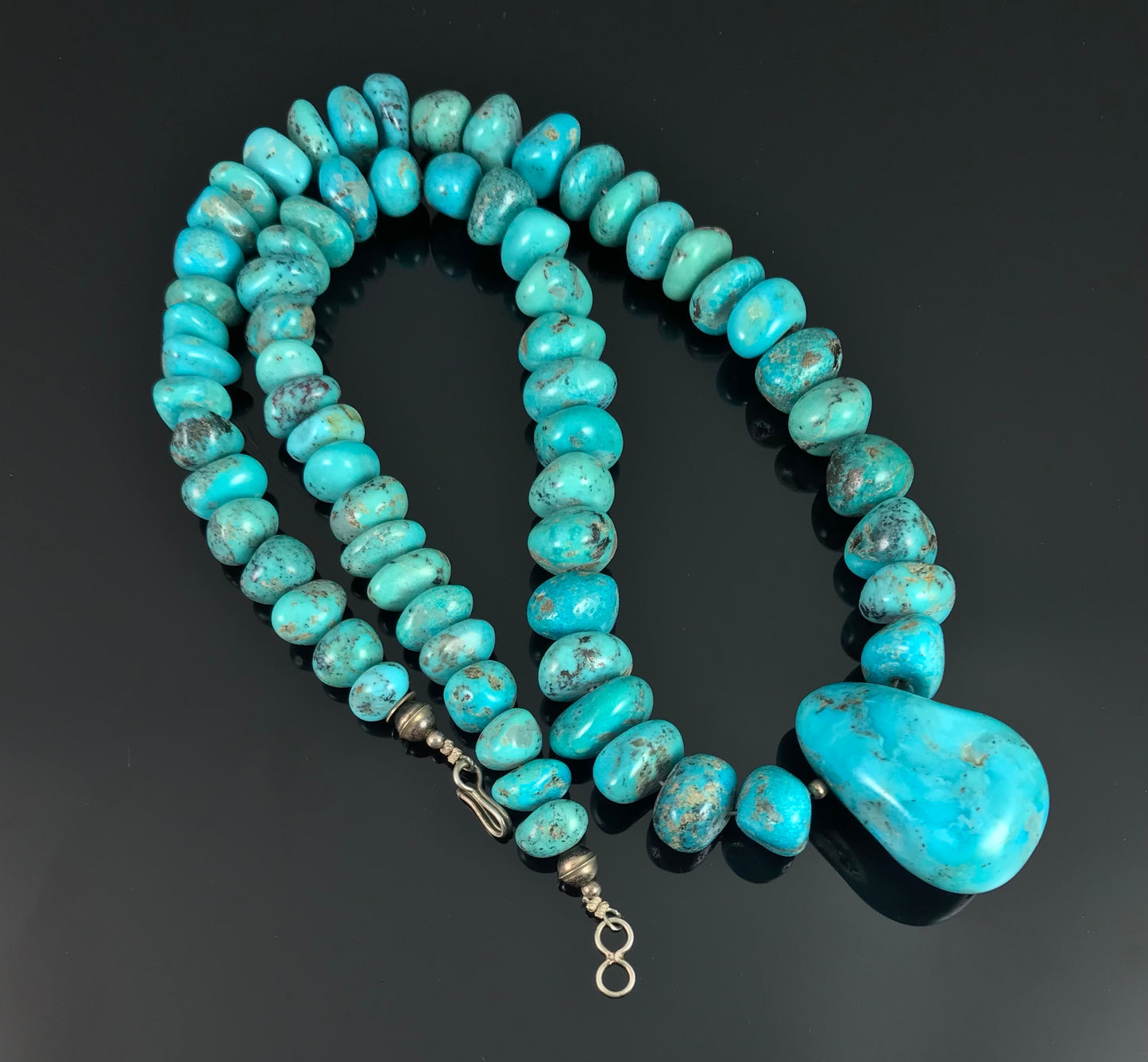 Vintage Hand Carved Turquoise Beads Santo Domingo Pueblo Kewa Necklace - DN