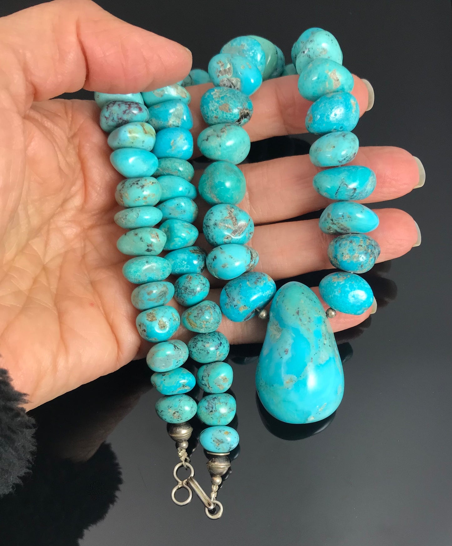 Vintage Hand Carved Turquoise Beads Santo Domingo Pueblo Kewa Necklace - DN