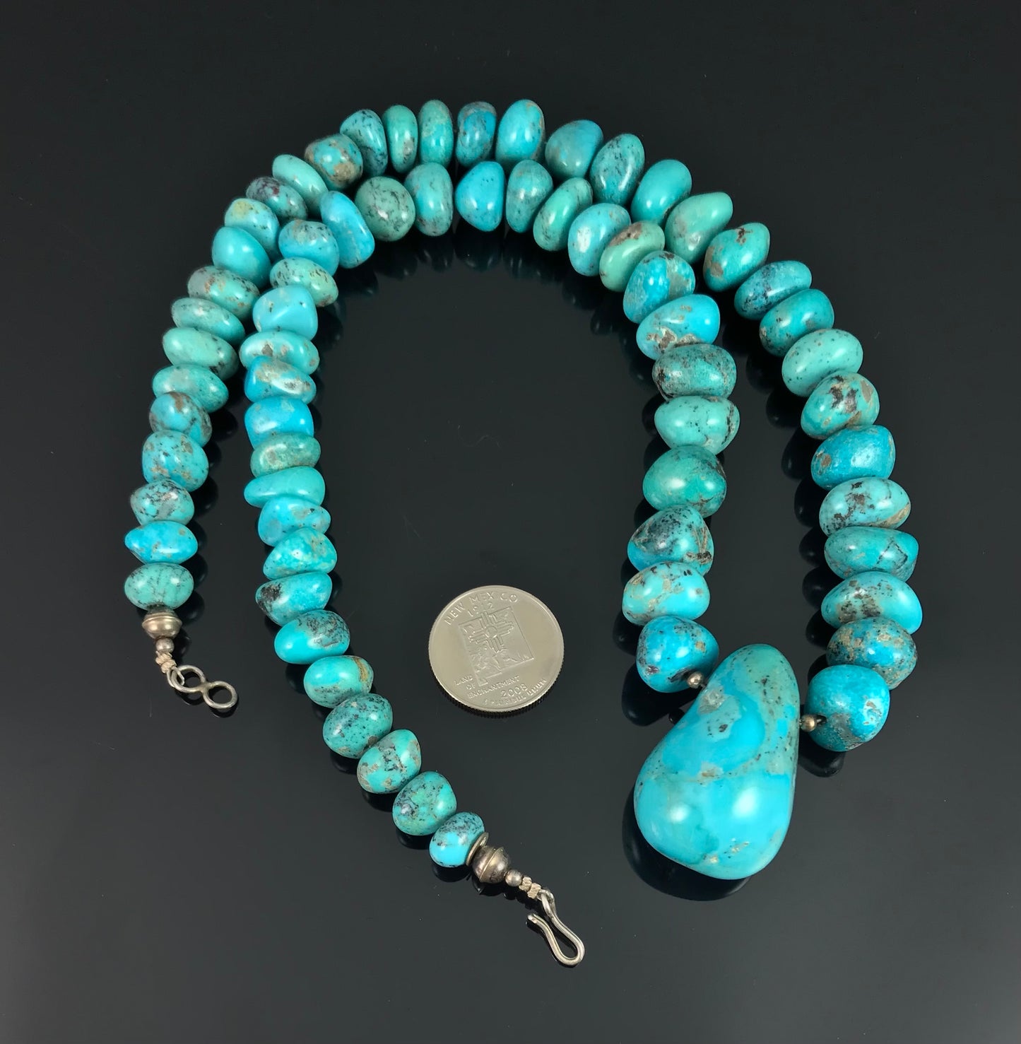 Vintage Hand Carved Turquoise Beads Santo Domingo Pueblo Kewa Necklace - DN