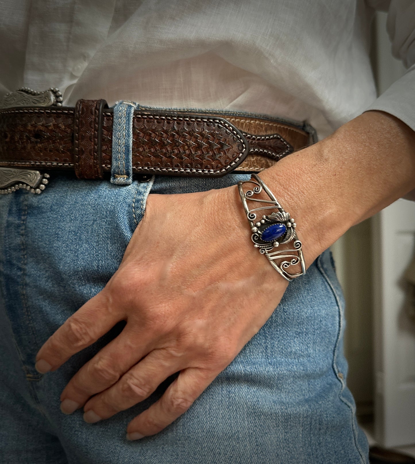 Vintage Lapis Navajo Native American Bracelet - Lee Chee