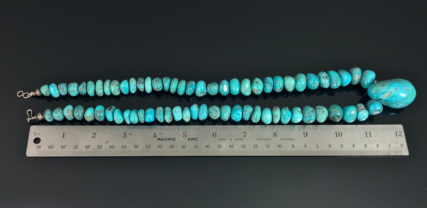 Vintage Hand Carved Turquoise Beads Santo Domingo Pueblo Kewa Necklace - DN