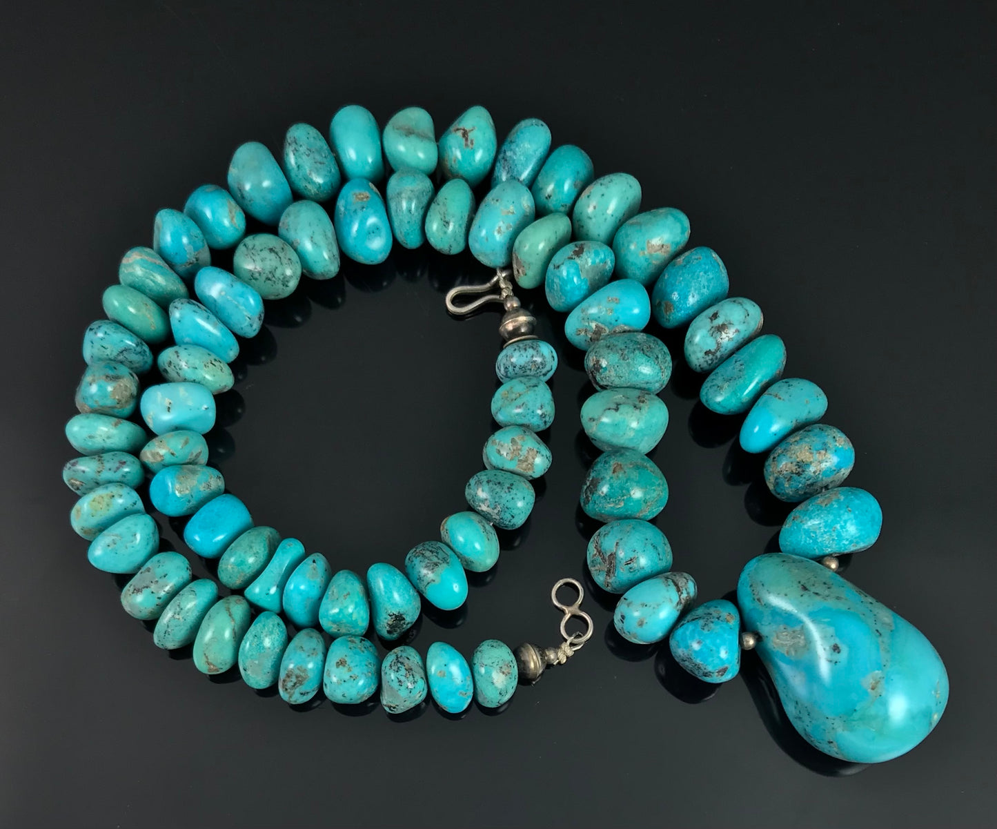 Vintage Hand Carved Turquoise Beads Santo Domingo Pueblo Kewa Necklace - DN