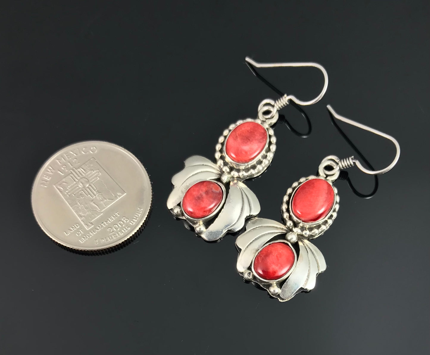 Red Spiny Oyster Earrings Native American Navajo - Lydia Begay