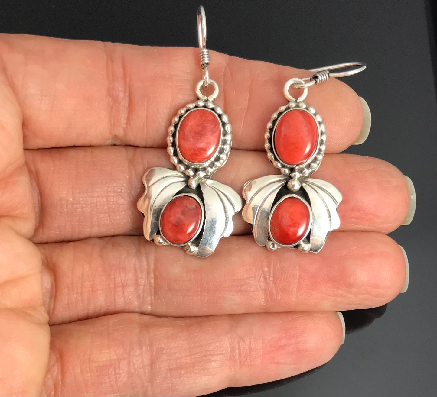 Red Spiny Oyster Earrings Native American Navajo - Lydia Begay