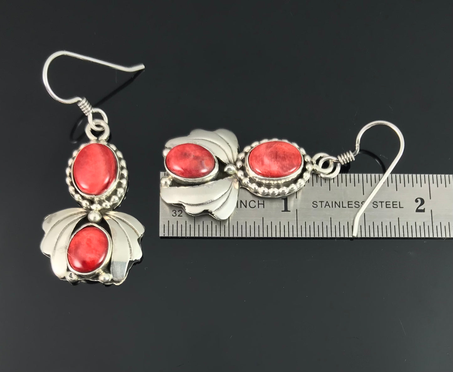 Red Spiny Oyster Earrings Native American Navajo - Lydia Begay