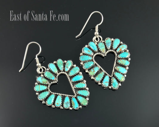 Navajo Heart Turquoise Cluster Earrings Native American - Zeita Begay