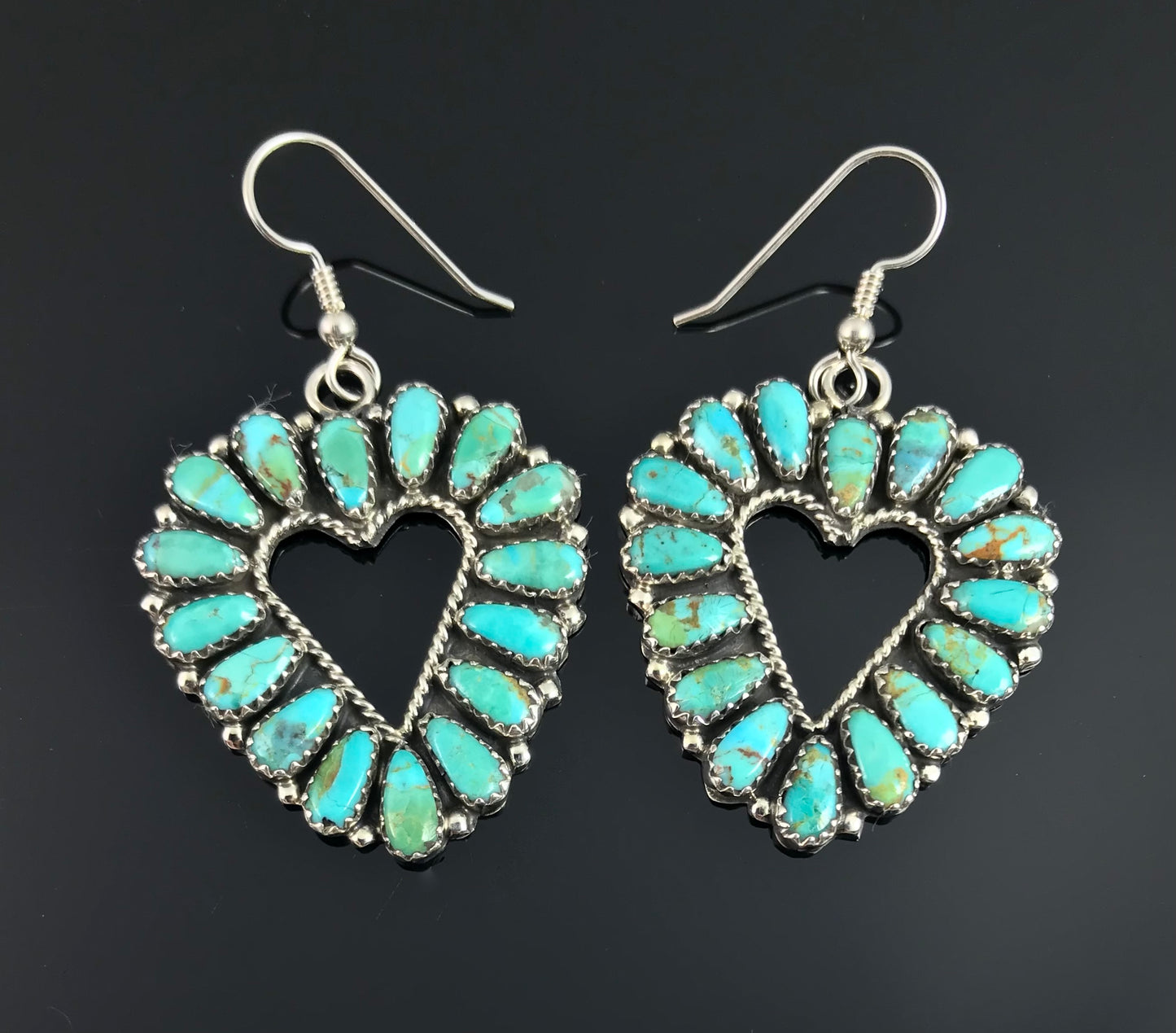 Navajo Heart Turquoise Cluster Earrings Native American - Zeita Begay