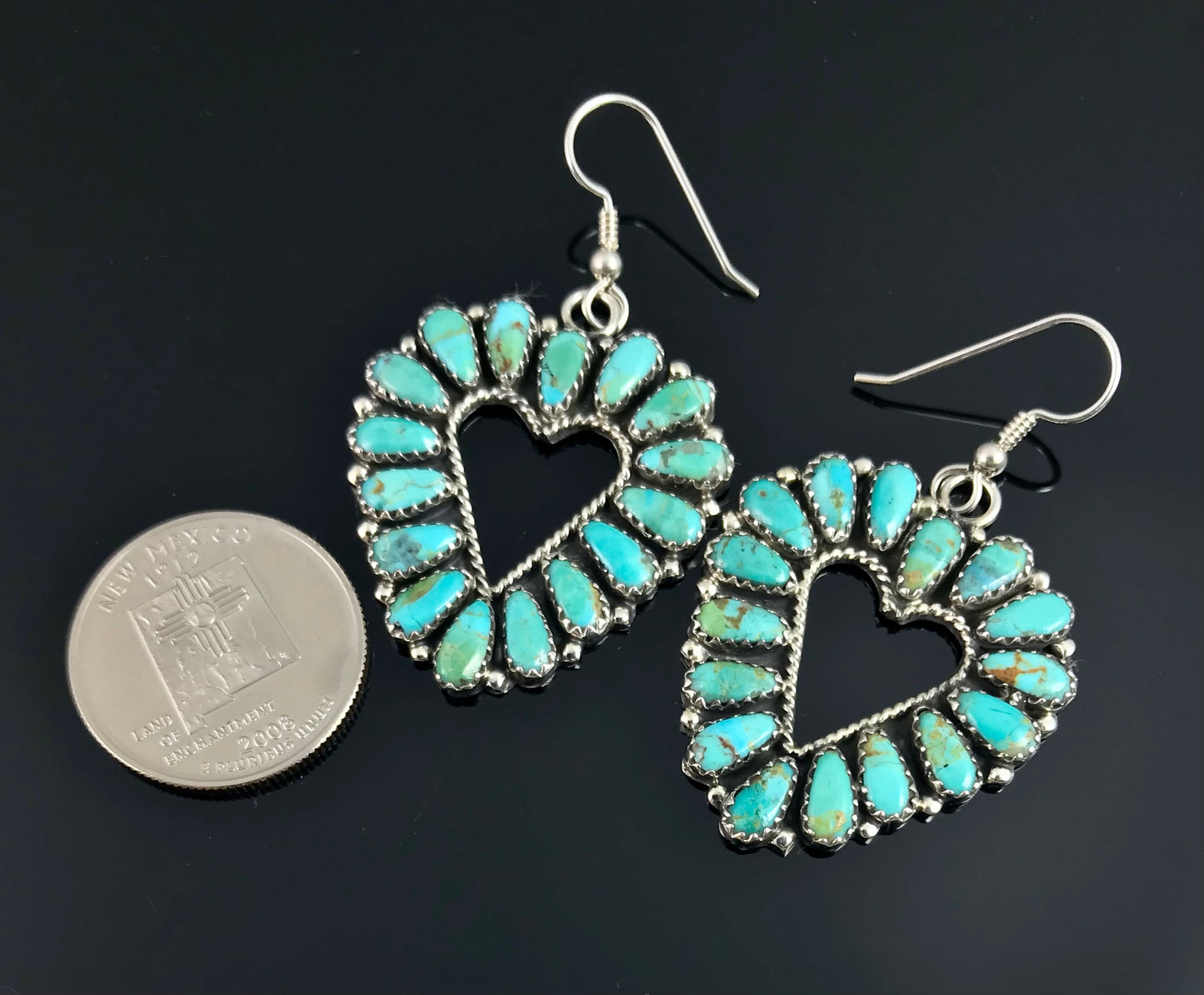 Navajo Heart Turquoise Cluster Earrings Native American - Zeita Begay