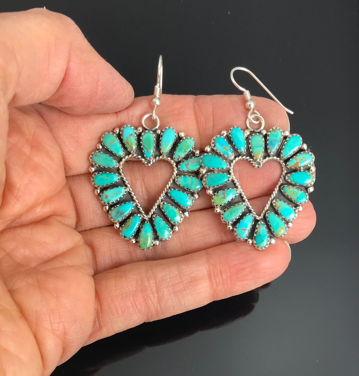 Navajo Heart Turquoise Cluster Earrings Native American - Zeita Begay