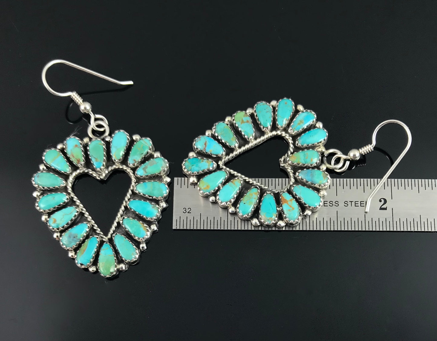 Navajo Heart Turquoise Cluster Earrings Native American - Zeita Begay