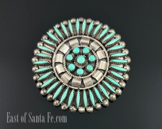 Zuni Turquoise Needlepoint Cluster Pin / Pendant Necklace Native American - E Cooeyate