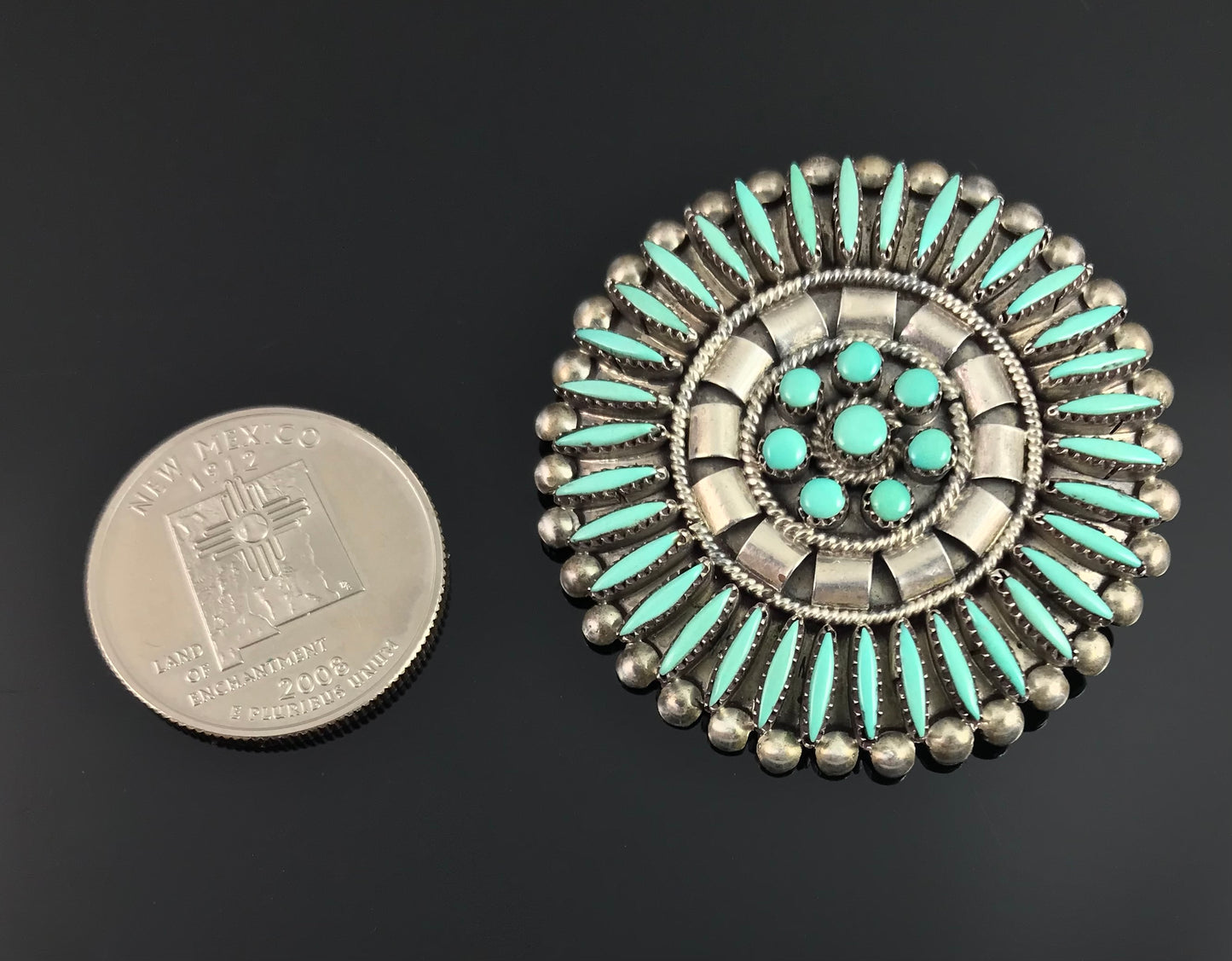 Zuni Turquoise Needlepoint Cluster Pin / Pendant Necklace Native American - E Cooeyate