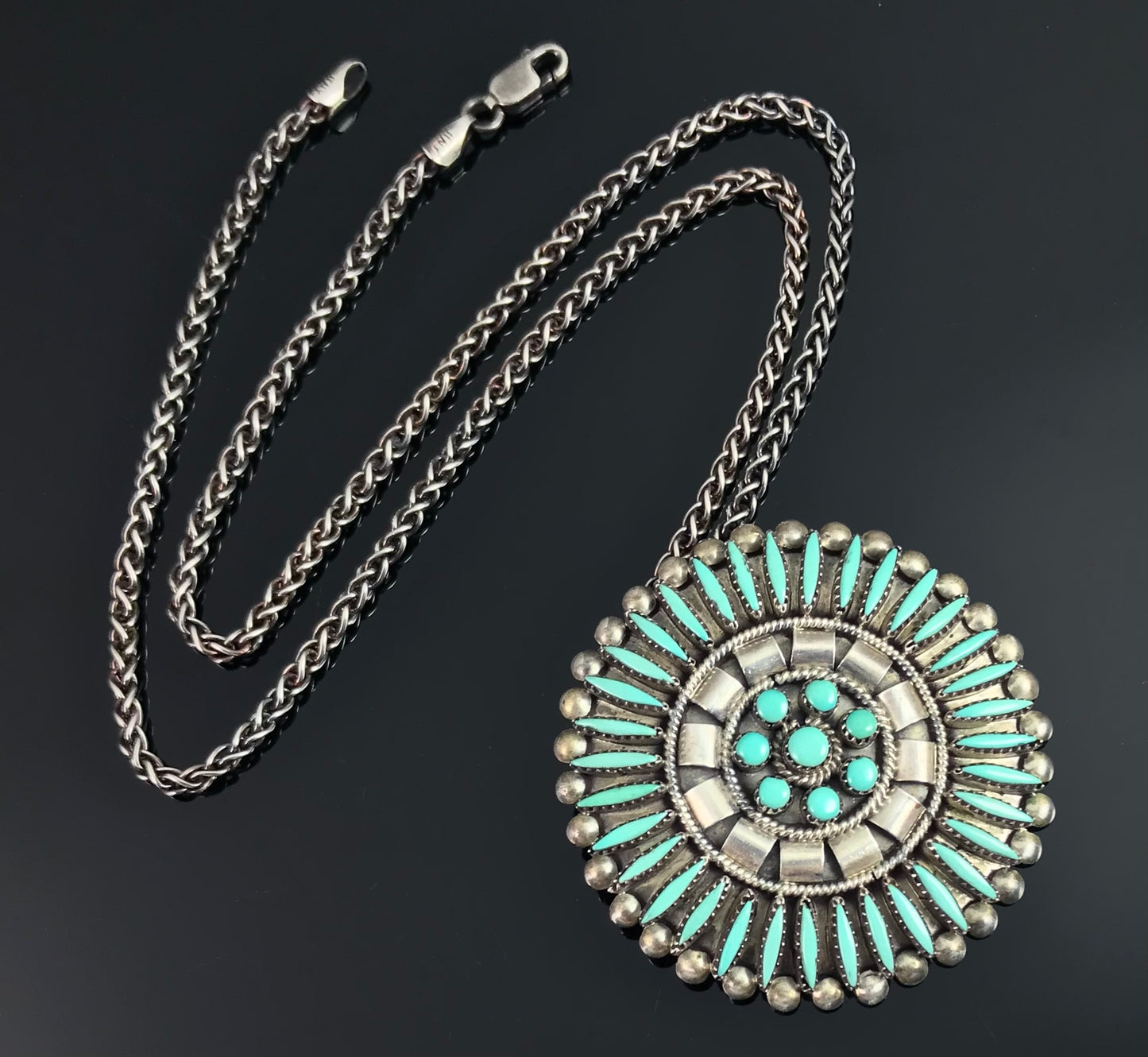 Zuni Turquoise Needlepoint Cluster Pin / Pendant Necklace Native American - E Cooeyate