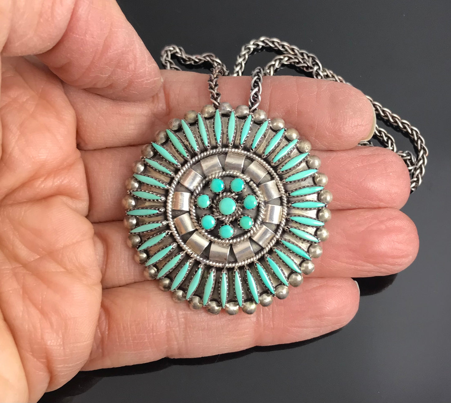 Zuni Turquoise Needlepoint Cluster Pin / Pendant Necklace Native American - E Cooeyate