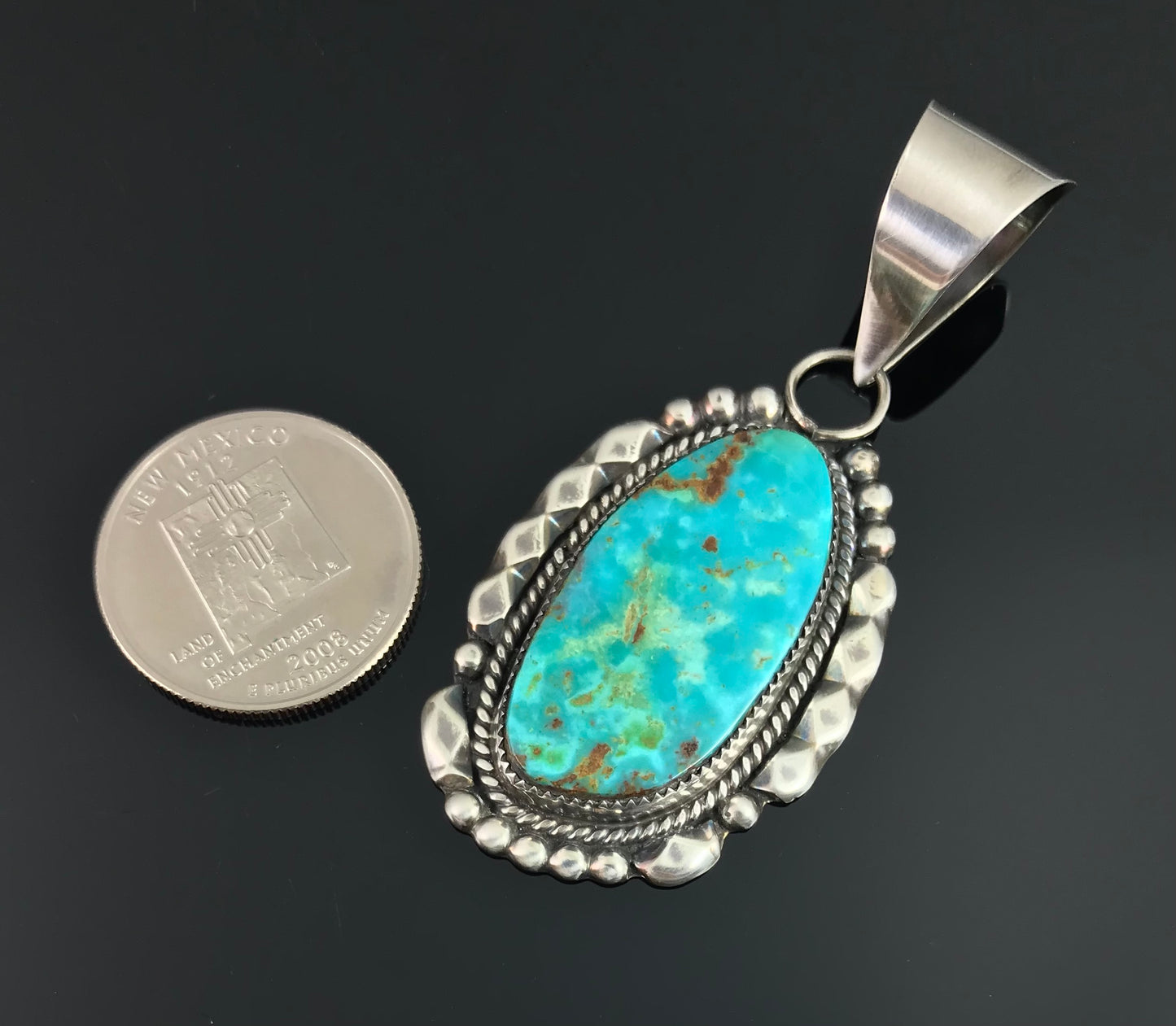 Zuni Turquoise Native American Necklace Pendant - Kenny Calavaza