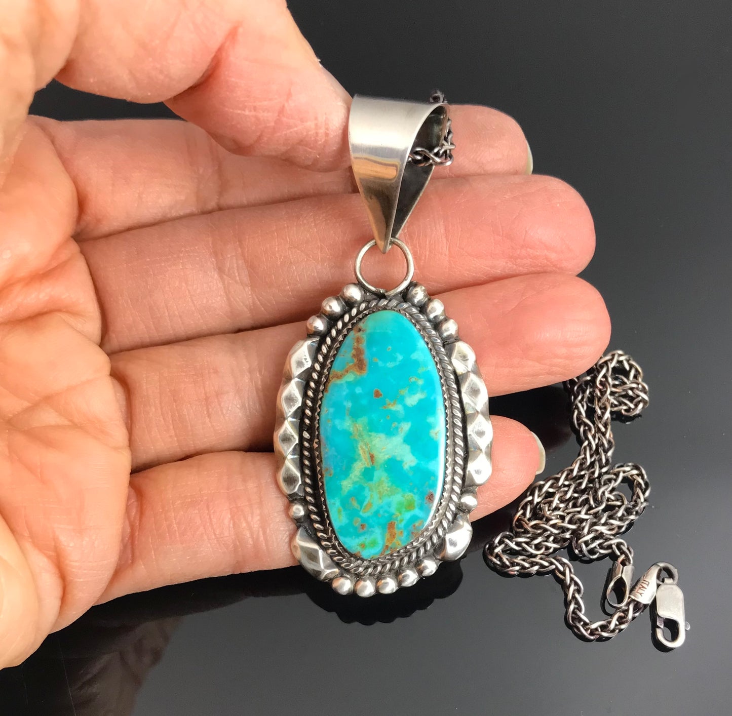 Zuni Turquoise Native American Necklace Pendant - Kenny Calavaza