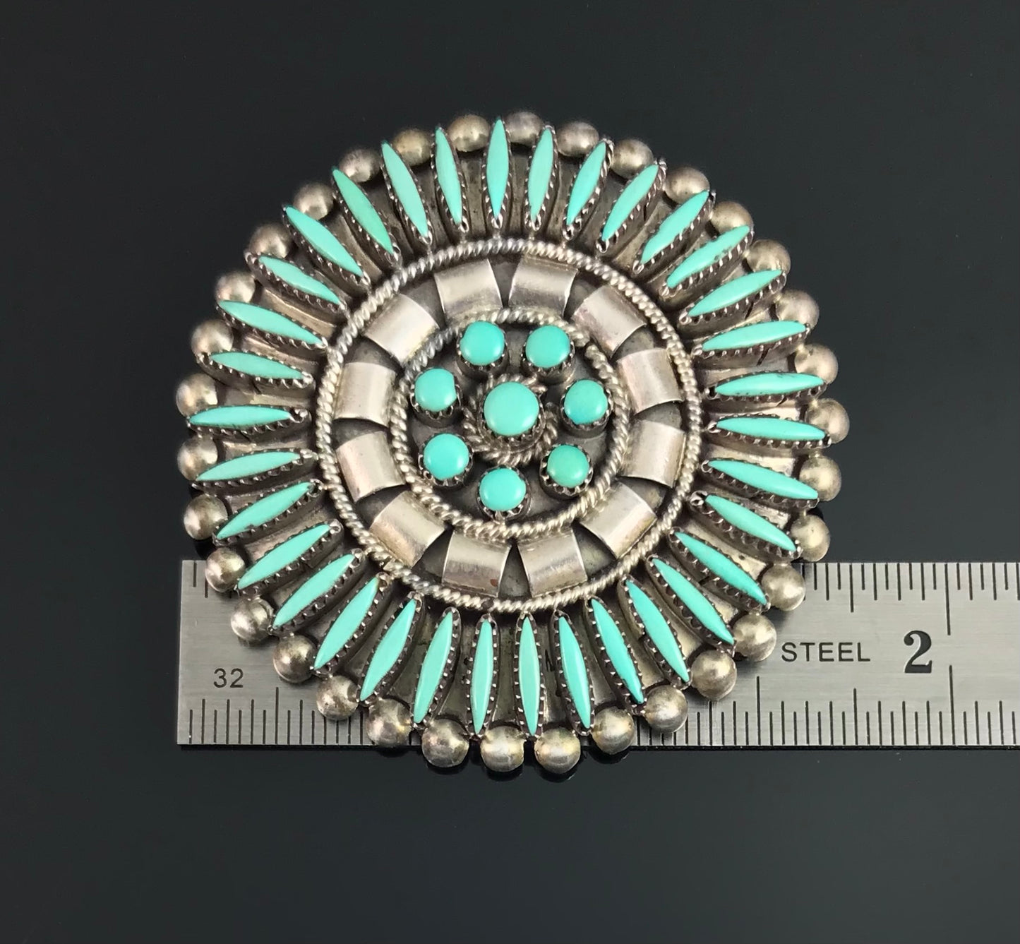 Zuni Turquoise Needlepoint Cluster Pin / Pendant Necklace Native American - E Cooeyate