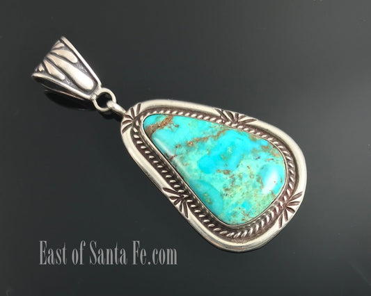 Large Turquoise Navajo Necklace Pendant Native American Sterling Silver - Vintage