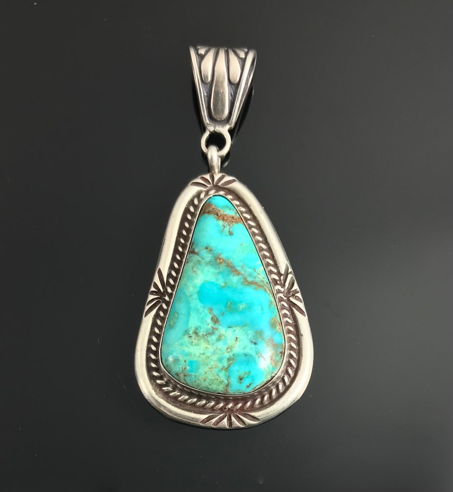 Large Turquoise Navajo Necklace Pendant Native American Sterling Silver - Vintage