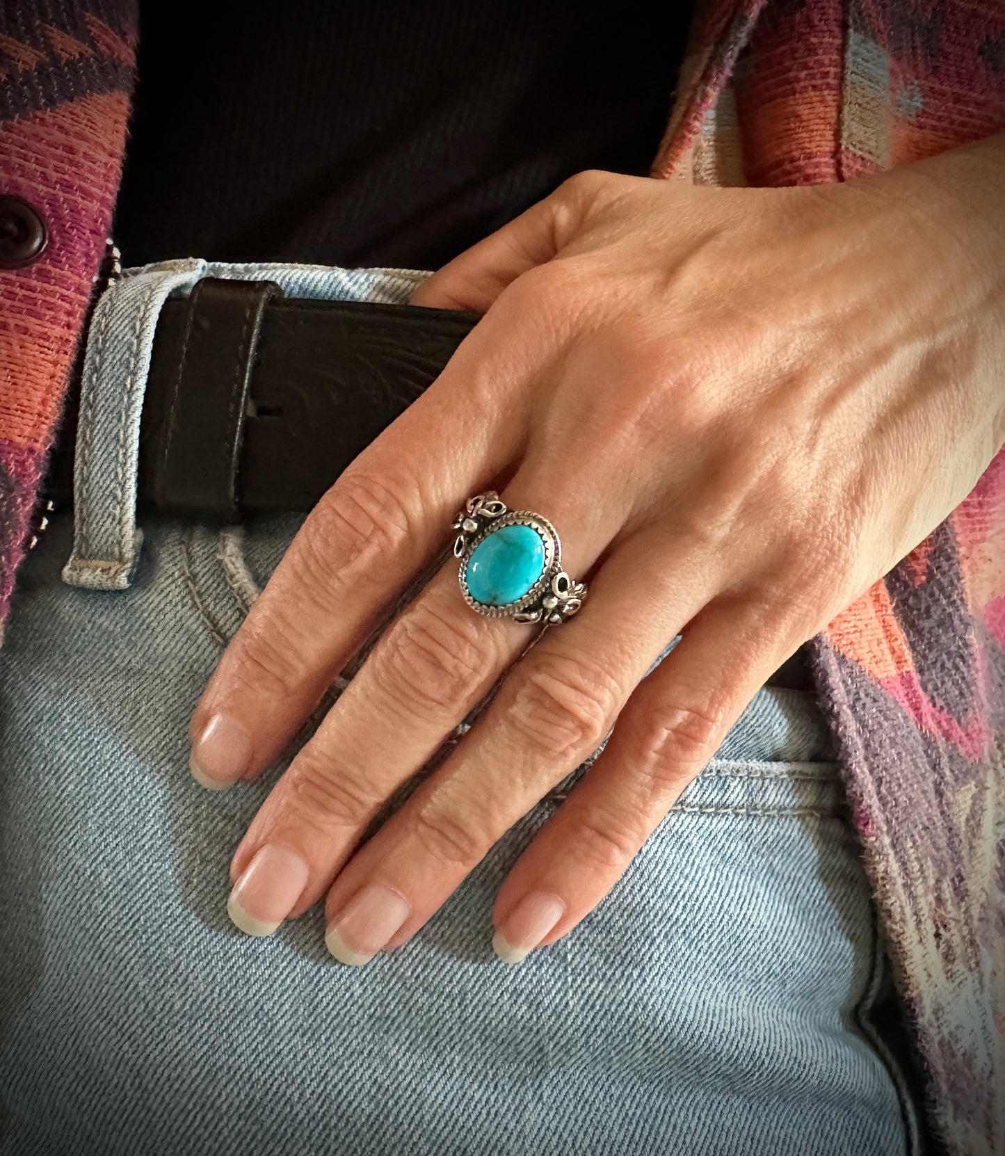 Navajo Turquoise Ring Native American Size 9 1/2 - Jeanette Saunders