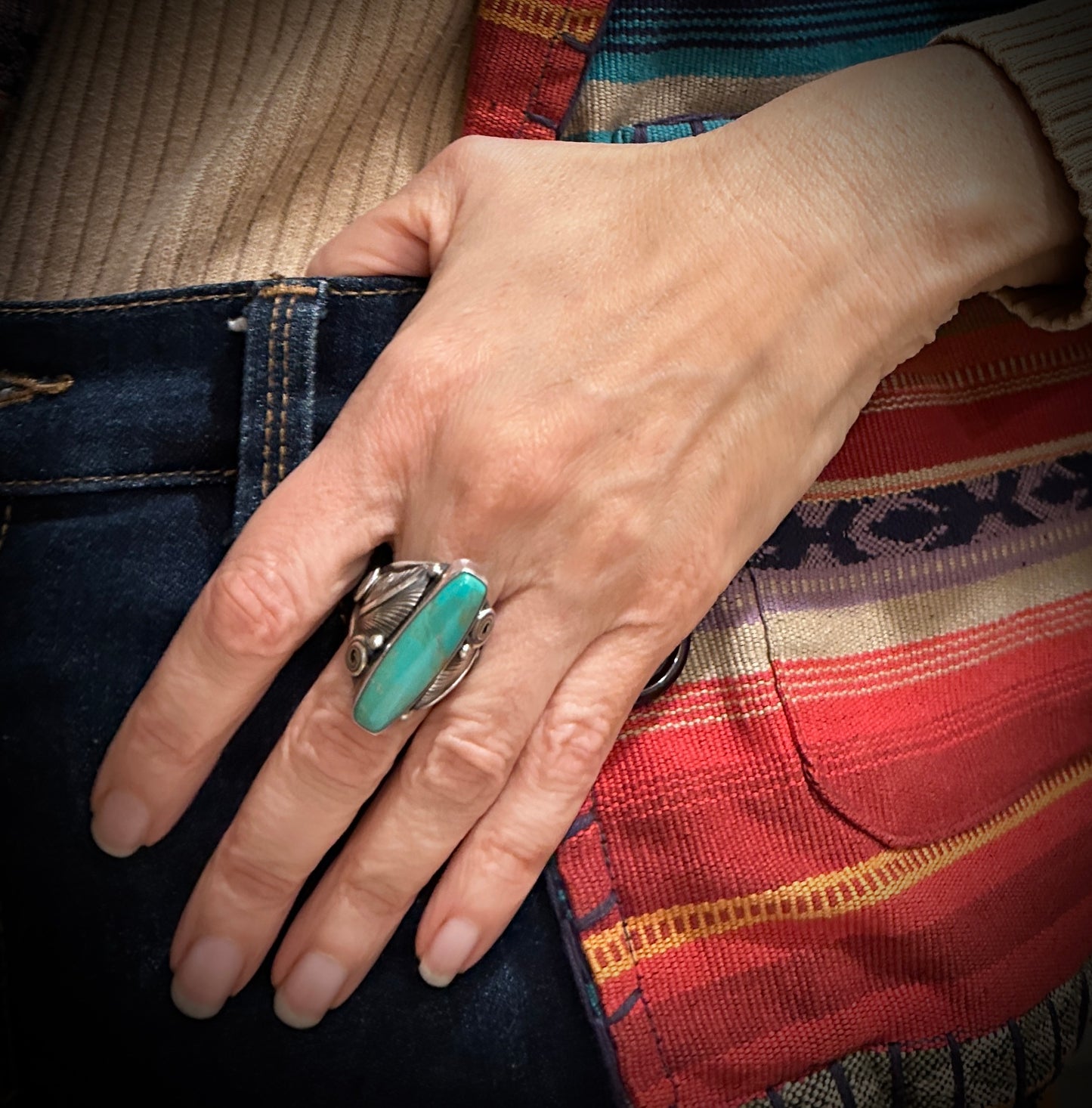 Turquoise Ring Navajo Native American Size 8 - Darrell Morgan