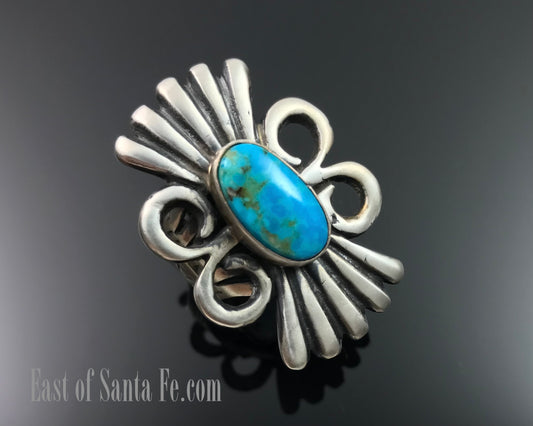 Turquoise Sand Cast Ring Native American Navajo Size 7 - Leroy James