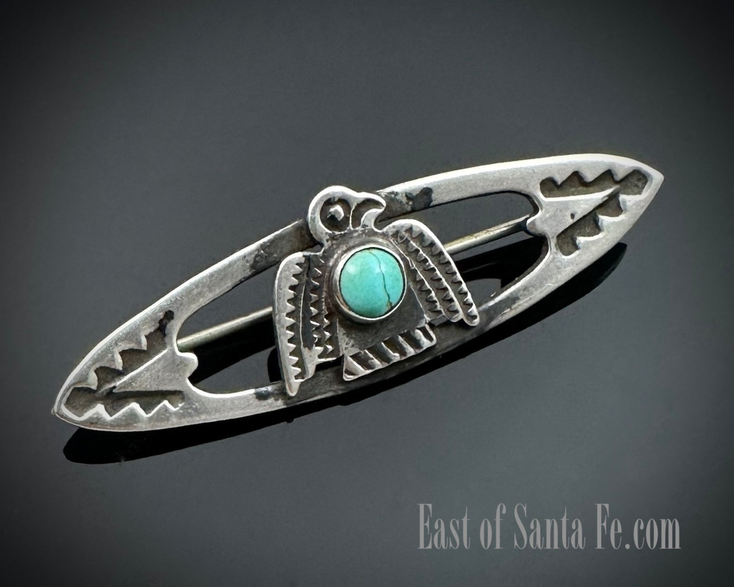 VINTAGE Fred Harvey Era Thunderbird Arrow Turquoise Navajo Bar Pin