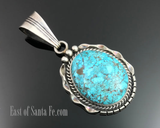 Blue Turquoise Navajo Native American Pendant Necklace Sterling Silver Signed - Samuel Yellowhair