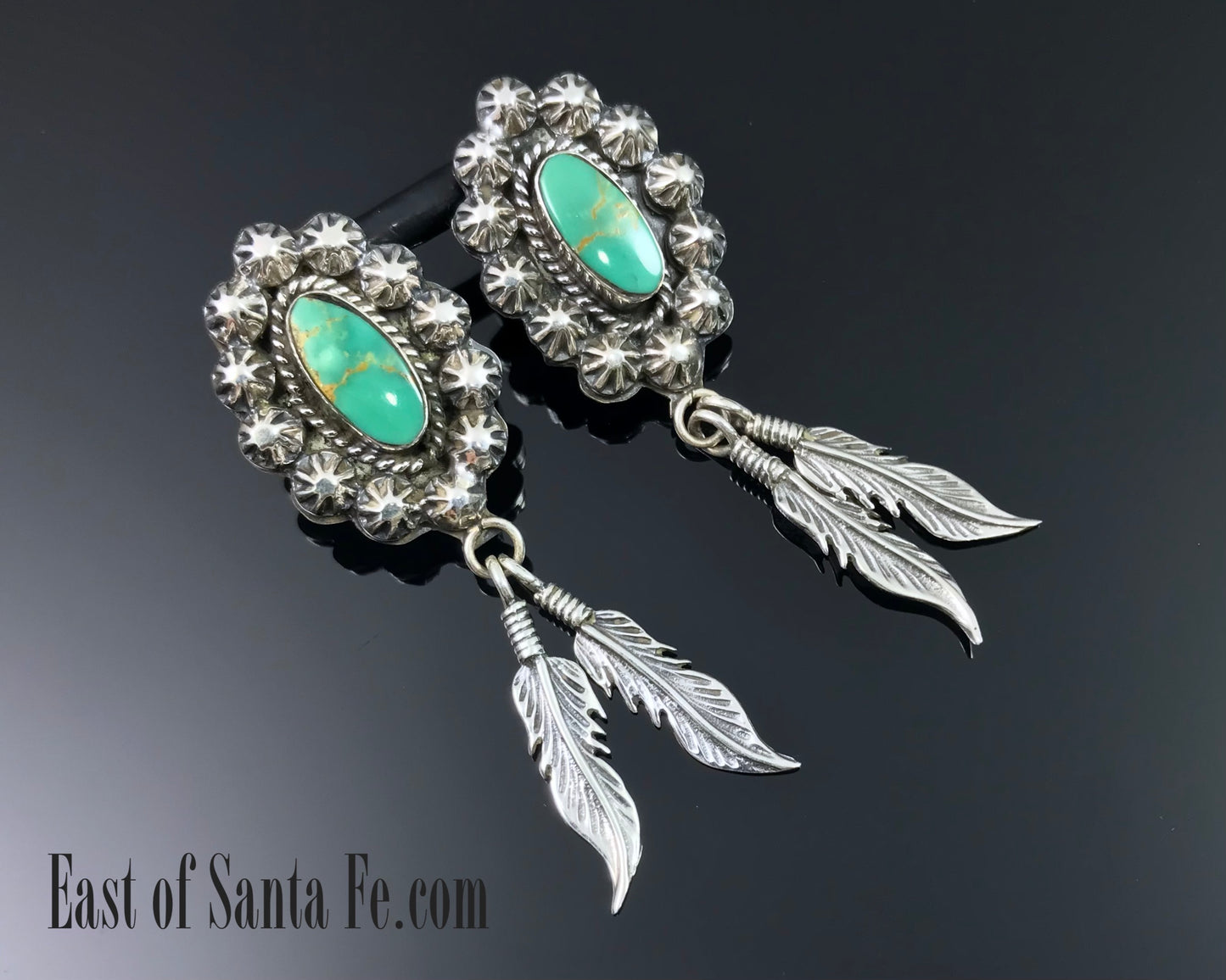 Turquoise, Rosettes & Feathers Earrings Native American Navajo - Greg Yazzie