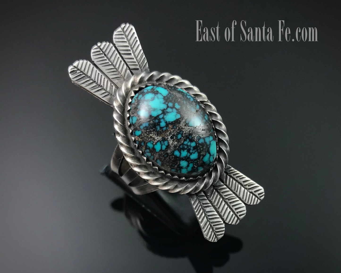 Turquoise & Feathers Native American Navajo Sterling Silver Ring Size 7 3/4 Signed: Melvin Francis
