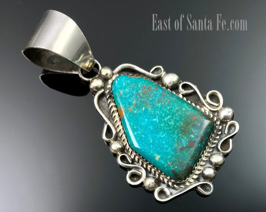 Bird's Eye Turquoise Native American Navajo Sterling Silver Necklace Pendant - KN