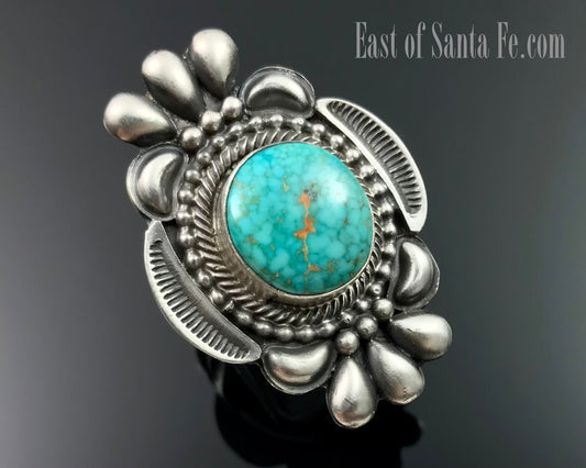 Turquoise Native American Navajo Ring Size 8 Signed - Tom Lewis