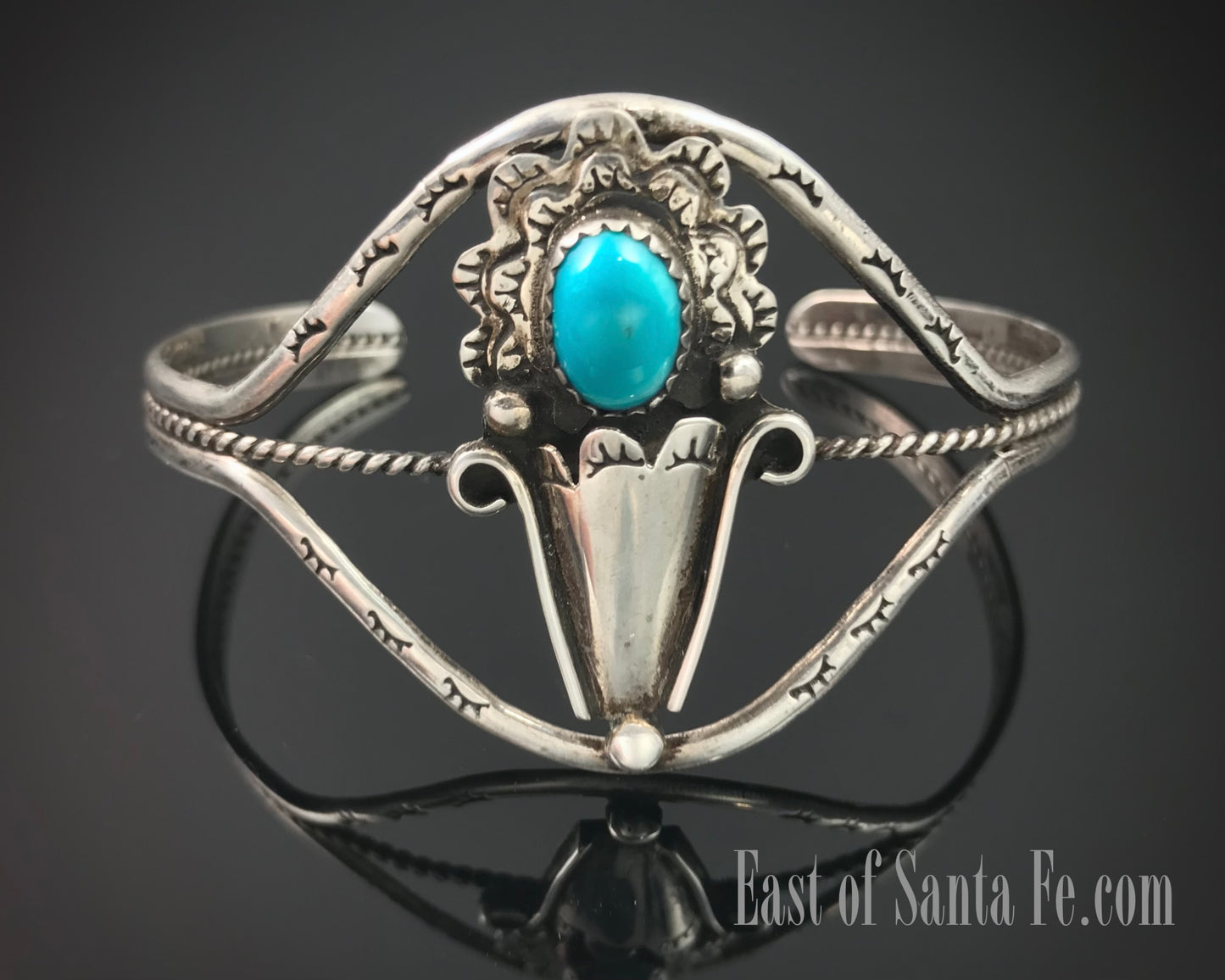 Turquoise Bouquet of Flowers Native American Navajo Sterling Silver Bracelet VINTAGE