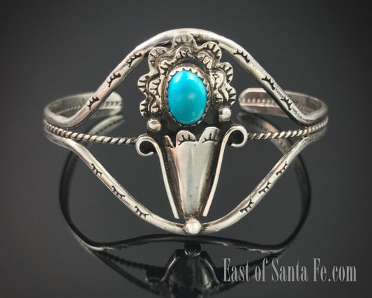 Turquoise Bouquet of Flowers Native American Navajo Sterling Silver Bracelet VINTAGE