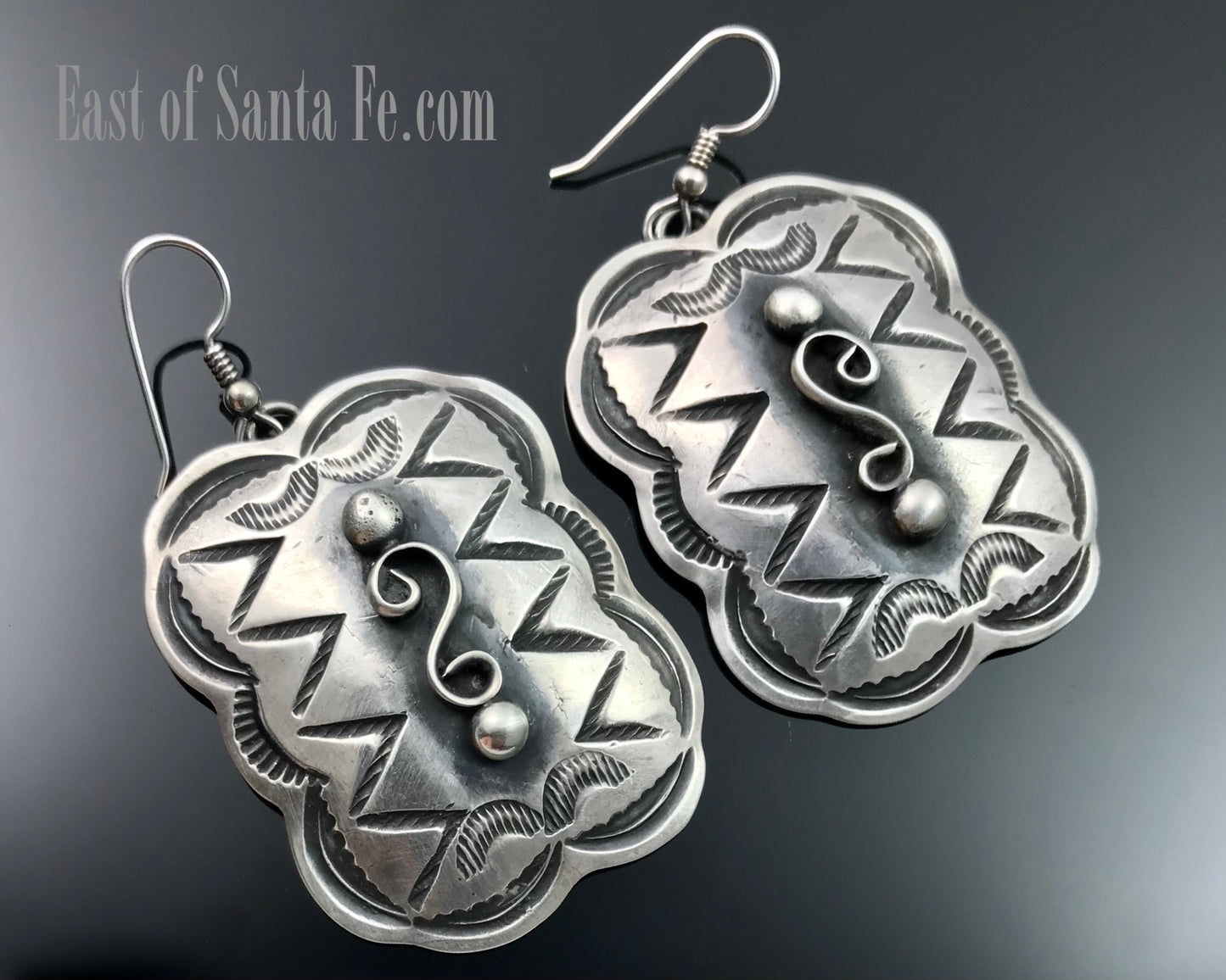 Stamped Concho Earrings Navajo Native American Sterling Silver Signed - Chimney Butte