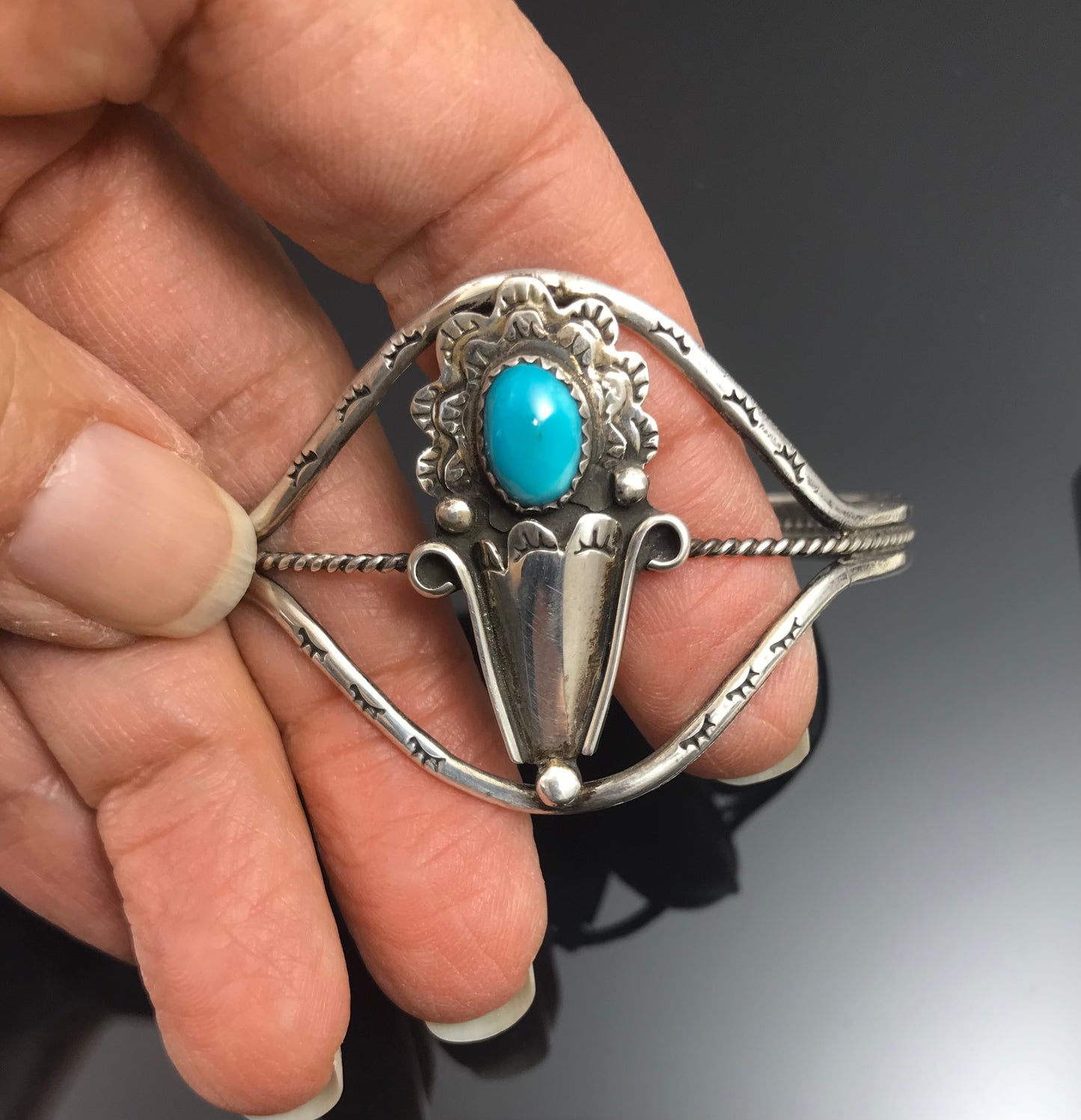 Turquoise Bouquet of Flowers Native American Navajo Sterling Silver Bracelet VINTAGE