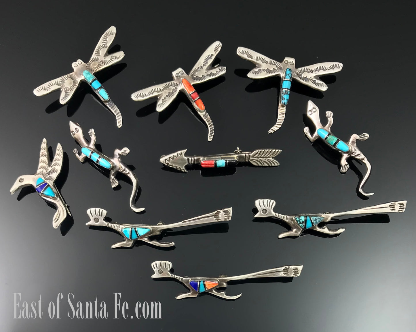 Native American Navajo Sterling Silver and Inlay Pin / Pendants Signed - Joseph Martinez