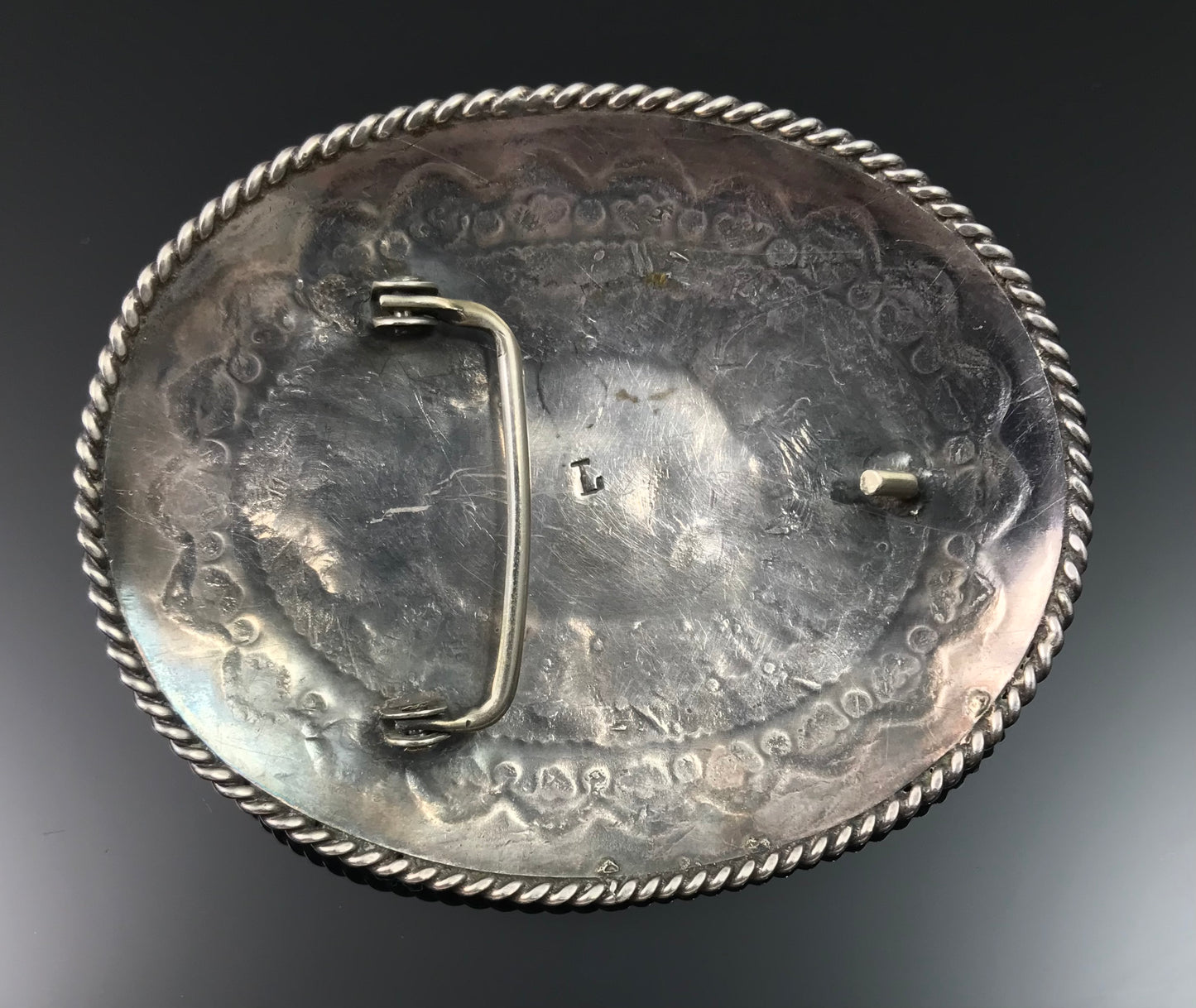Huge Concho Belt Buckle Sterling Turquoise Native American Navajo Signed - Tommy Long