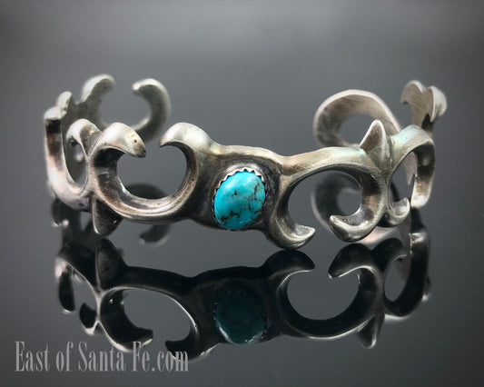 Sand Cast Turquoise Navajo Native American Cuff Bracelet Sterling Silver Signed - Francis Begay