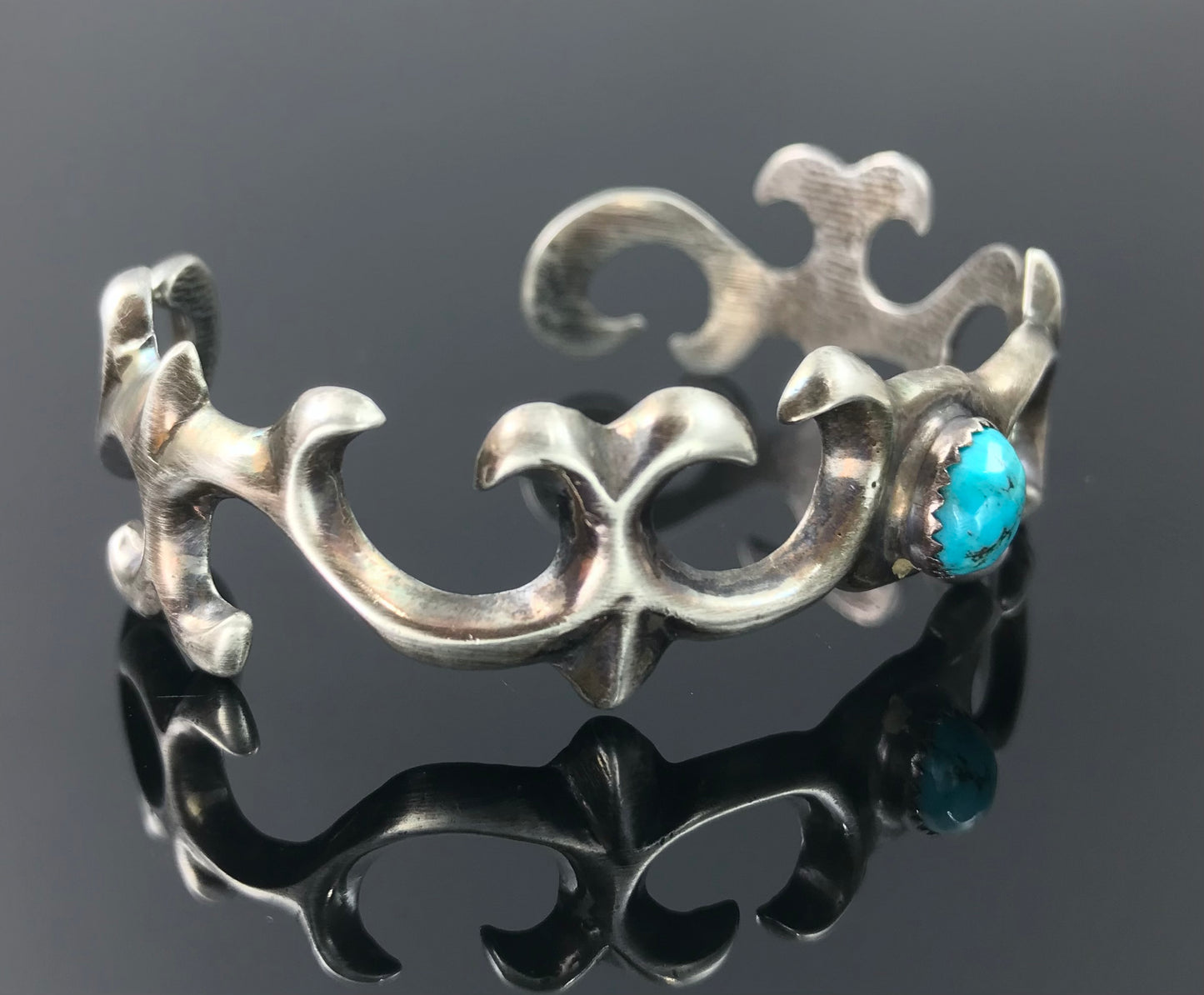 Sand Cast Turquoise Navajo Native American Cuff Bracelet Sterling Silver Signed - Francis Begay