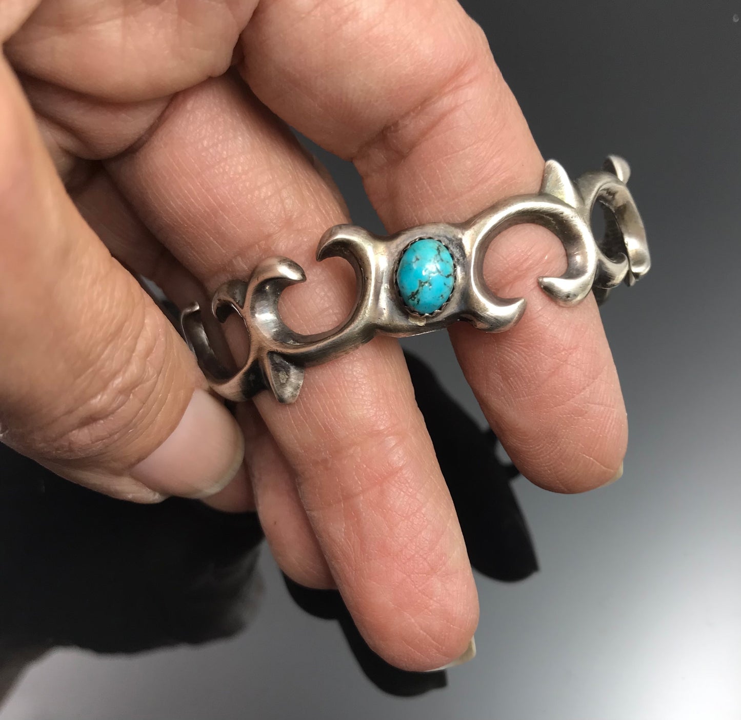 Sand Cast Turquoise Navajo Native American Cuff Bracelet Sterling Silver Signed - Francis Begay