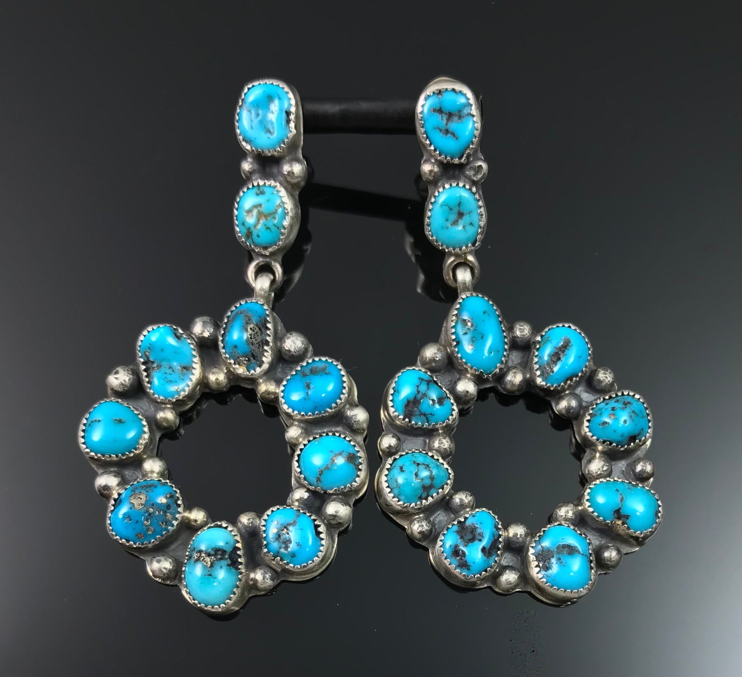 Sleeping Beauty Turquoise Cluster Dangle Earrings Native American Navajo Sterling Silver - Martha Silversmith