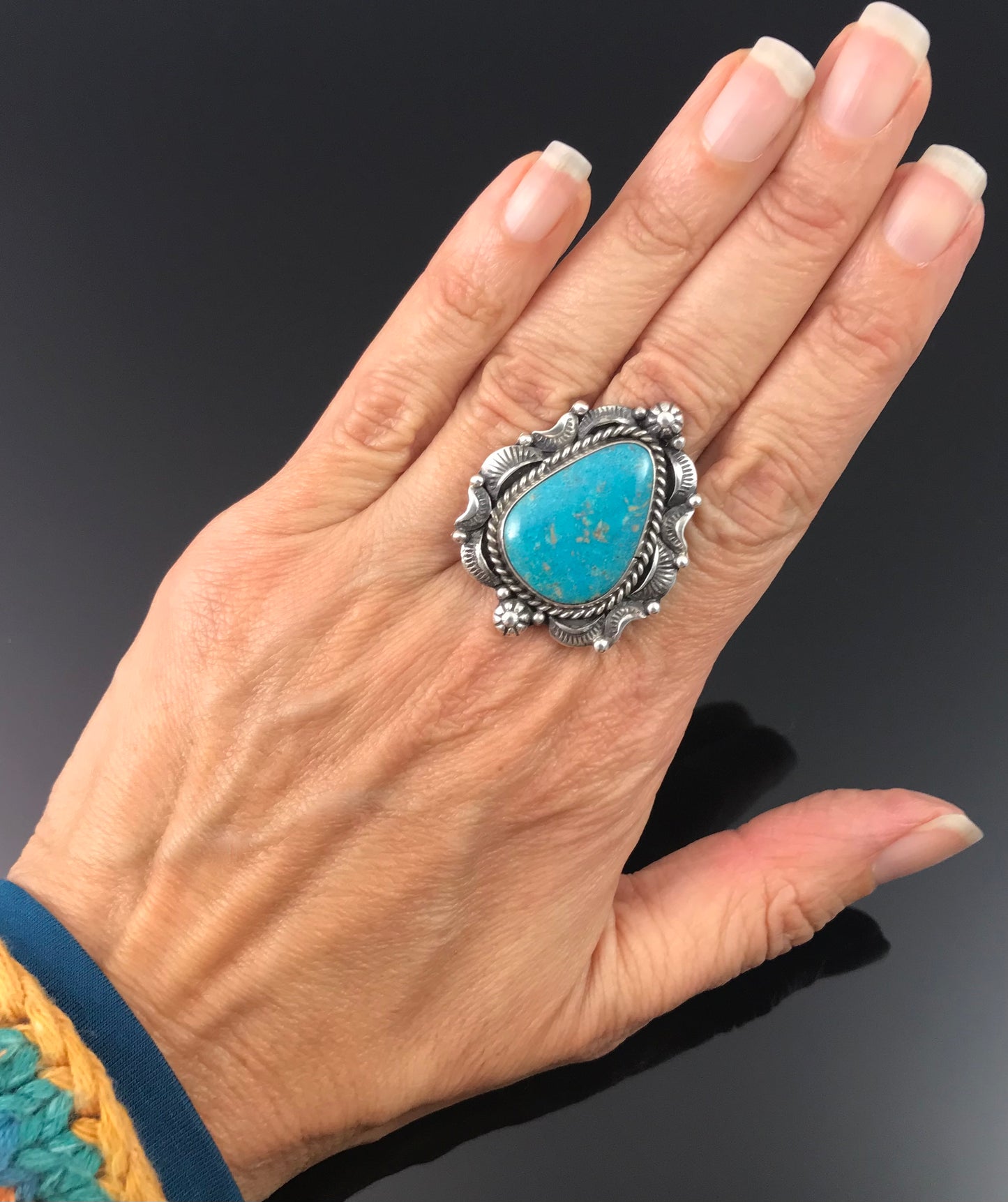 Turquoise Native American Navajo Sterling Silver Ring Size 9 - Betta Lee