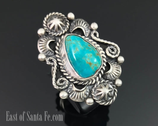 Pilot Mountain Turquoise Navajo Native American Silver Ring Size Signed - Larry Kaye