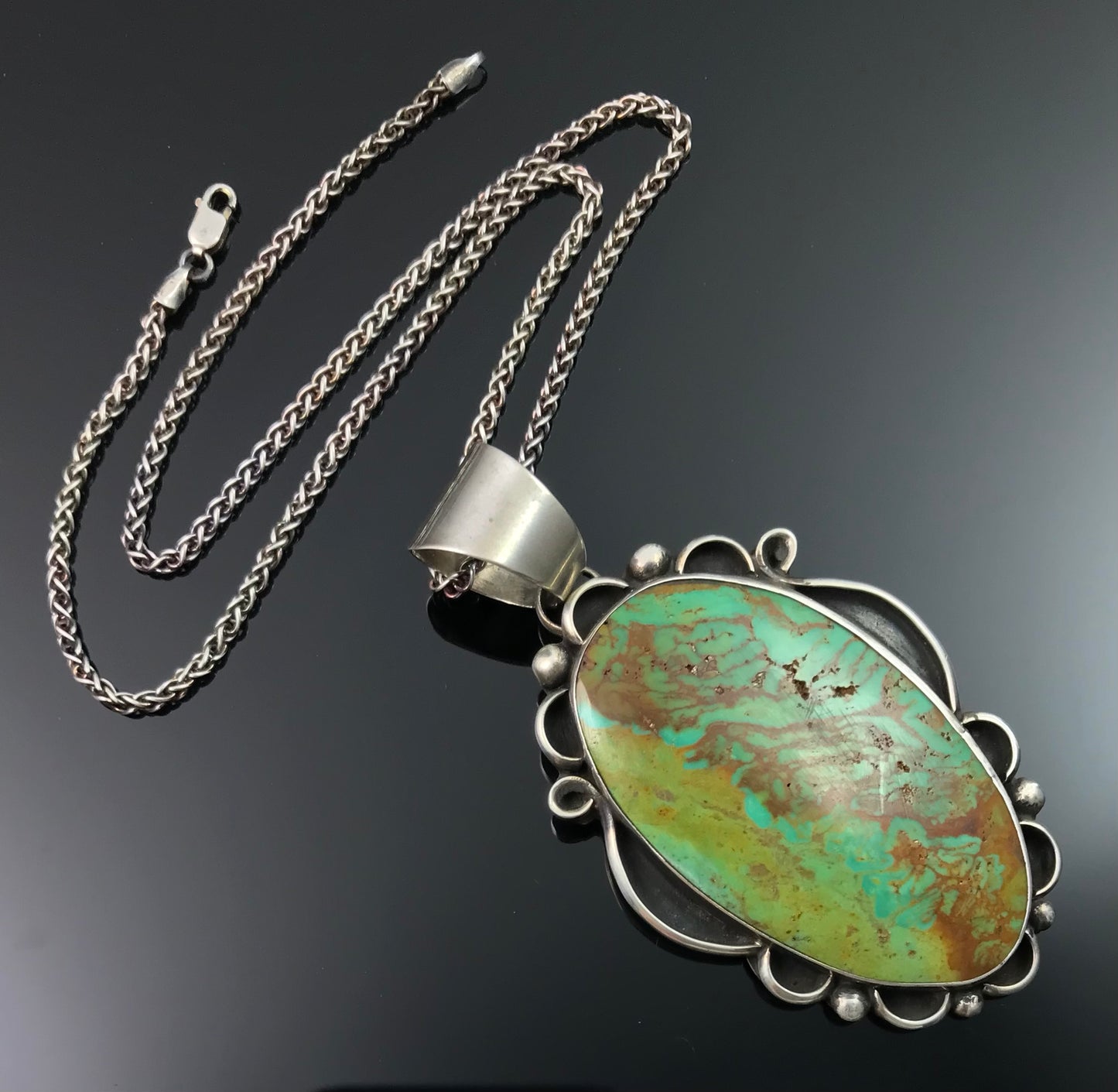 Large Turquoise Navajo Necklace Pendant Native American Signed - Chimney Butte, Sylvia Nuguematz