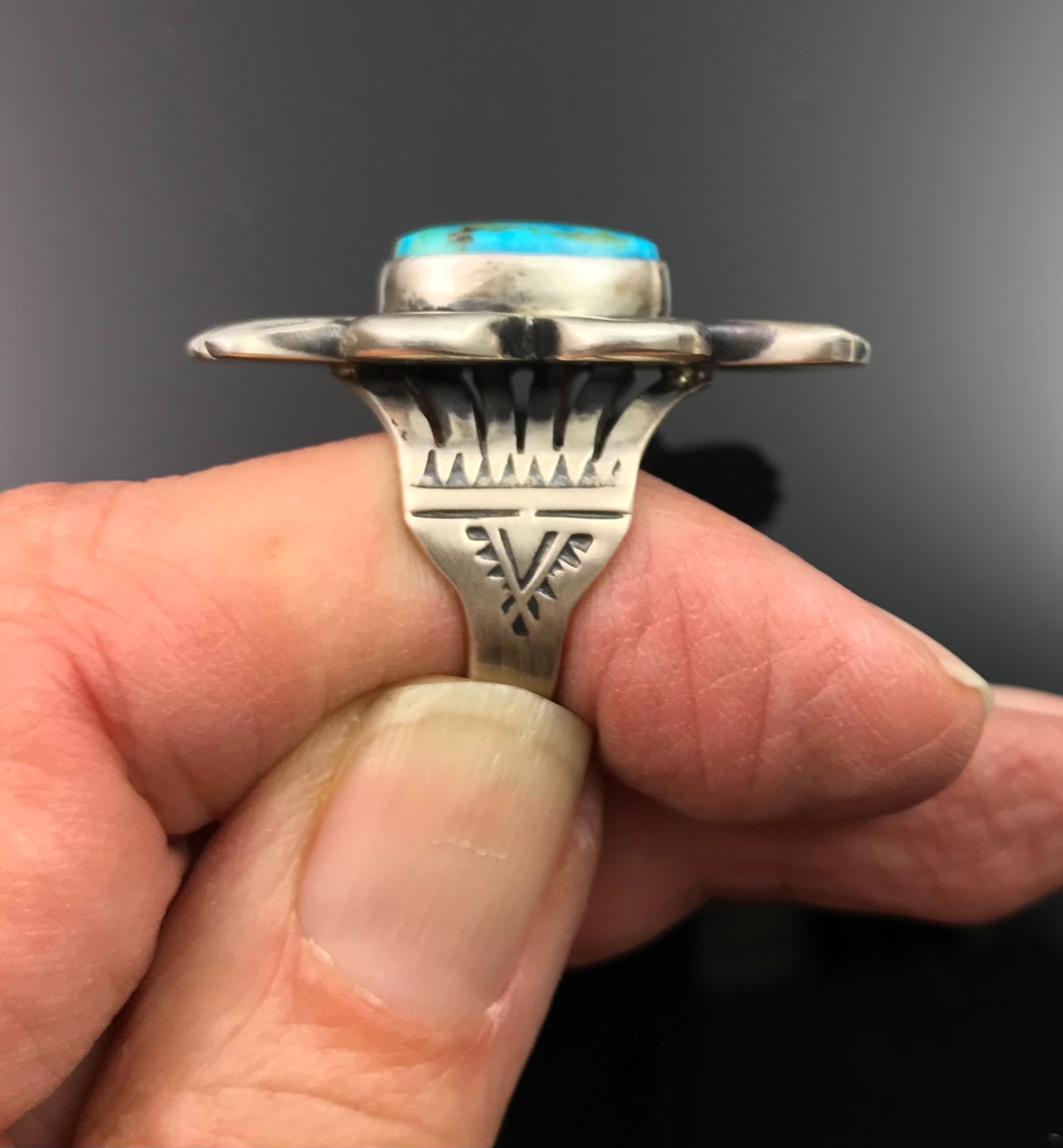 Turquoise Sand Cast Ring Native American Navajo Size 7 - Leroy James