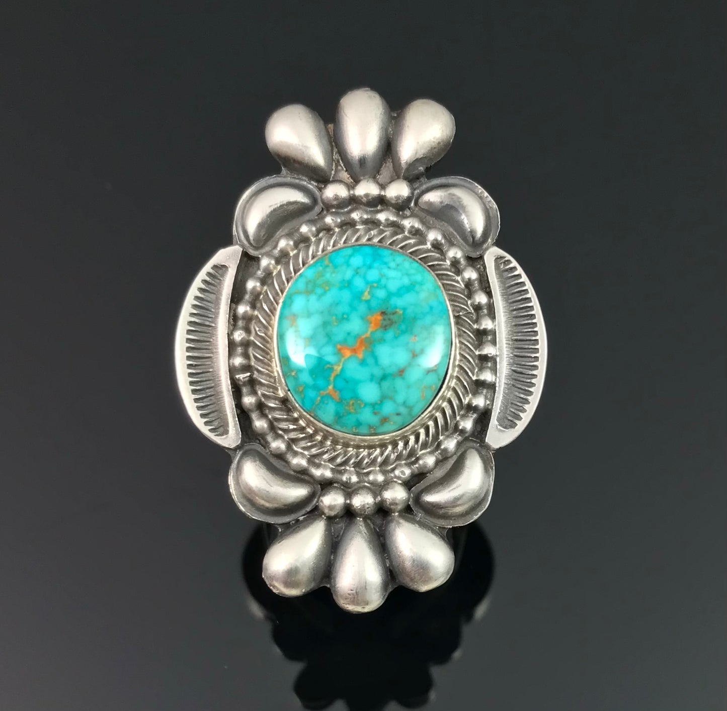 Turquoise Native American Navajo Ring Size 8 Signed - Tom Lewis