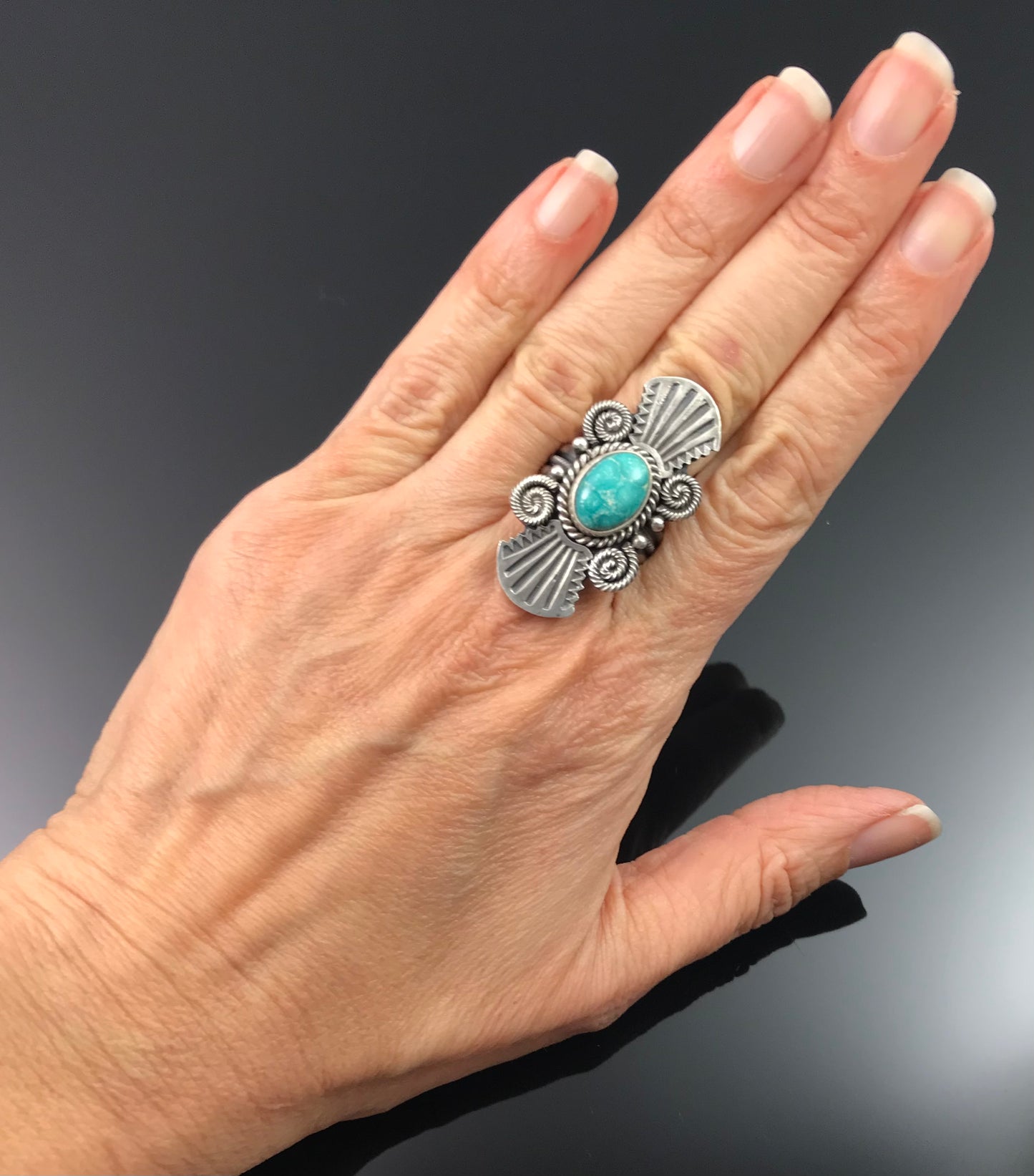 Sonoran Rose Turquoise Native American Navajo Ring Size 8 - Michael Calladitto